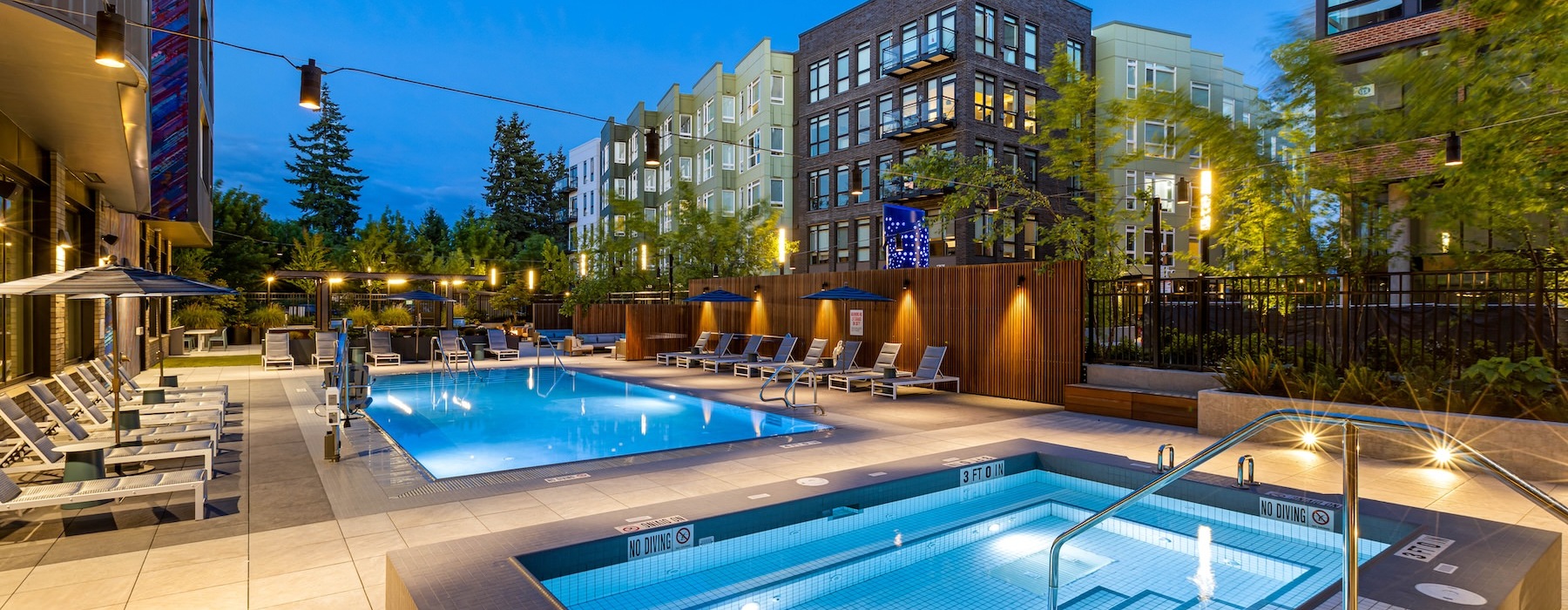 a swimming pool in a city