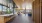 a large kitchen with a large glass wall